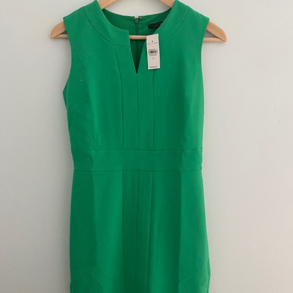 Ann Taylor Green Sheath Dress With Tags Attached.
